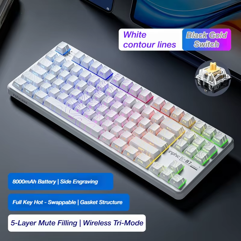 Clavier mécanique de jeu K87, tri-mode BT/2.4G filaire, 8000 mAh, avec joint, touches remplaçables à