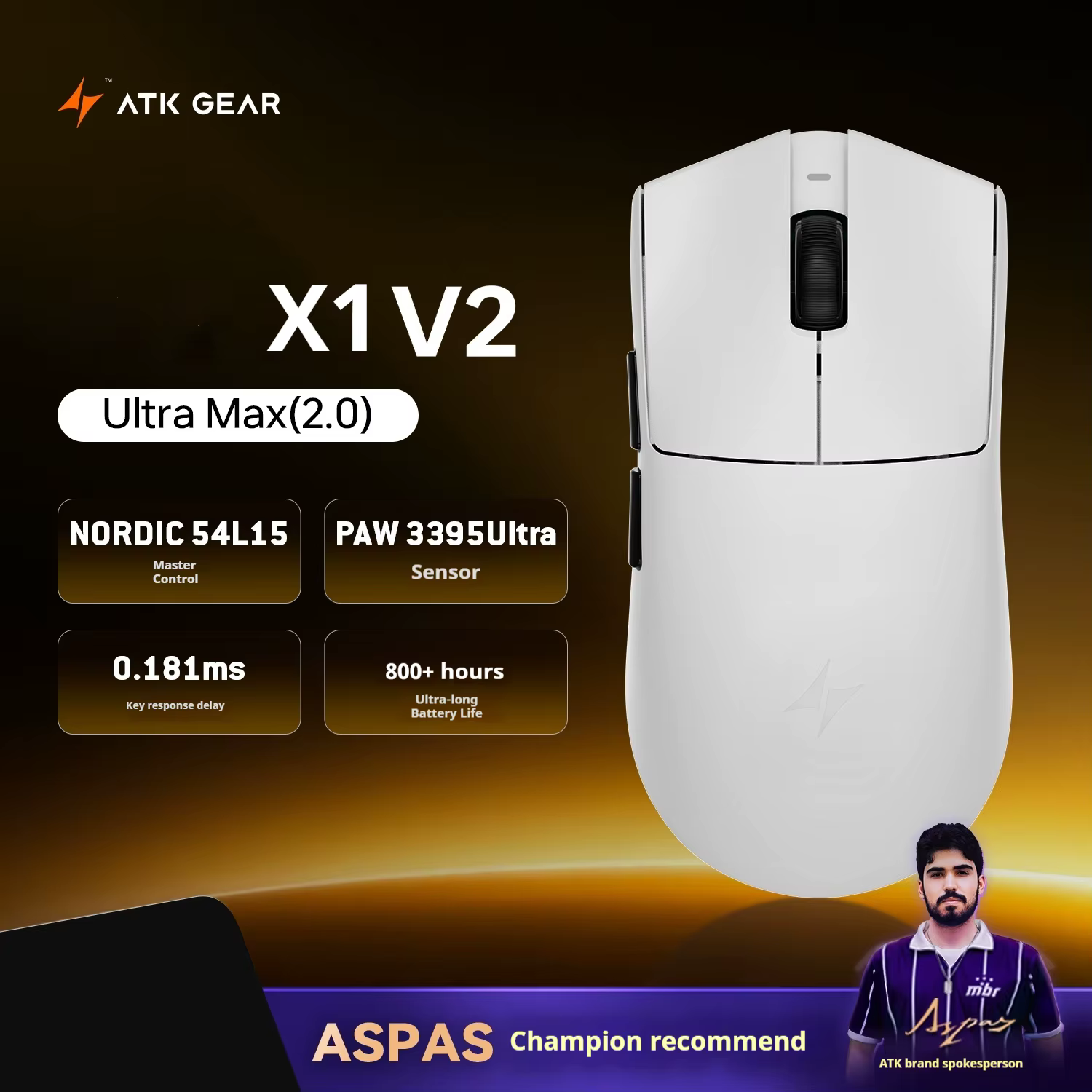ATK X1 V2 Ultimate 2.0 souris sans fil Paw3950 Utrla 54g léger 750ips 0.163ms faible latence 650ips