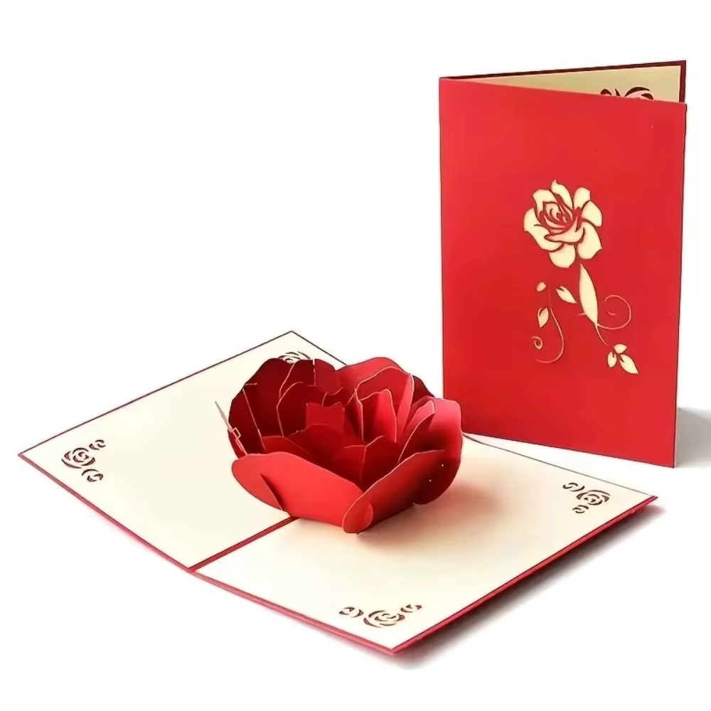Carte de vœux 3D pop-up en forme de rose pour la Saint-Valentin, anniversaire, cadeau, anniversaire
