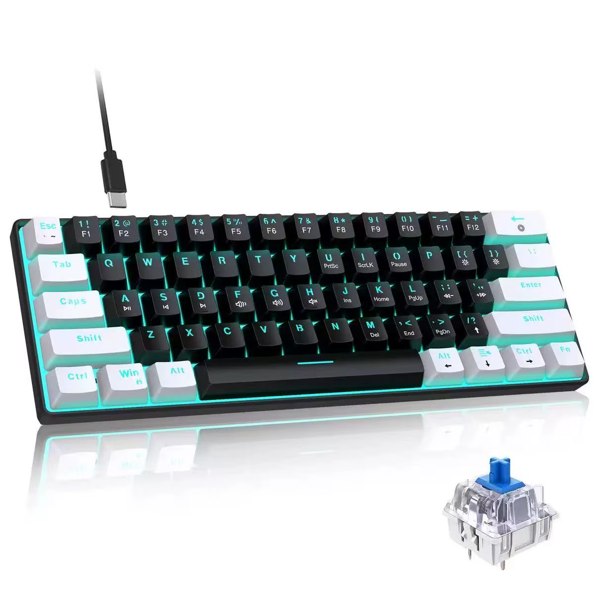 Clavier mécanique 60%, clavier de jeu avec interrupteurs bleus et petit Compact rétroéclairé bleu me