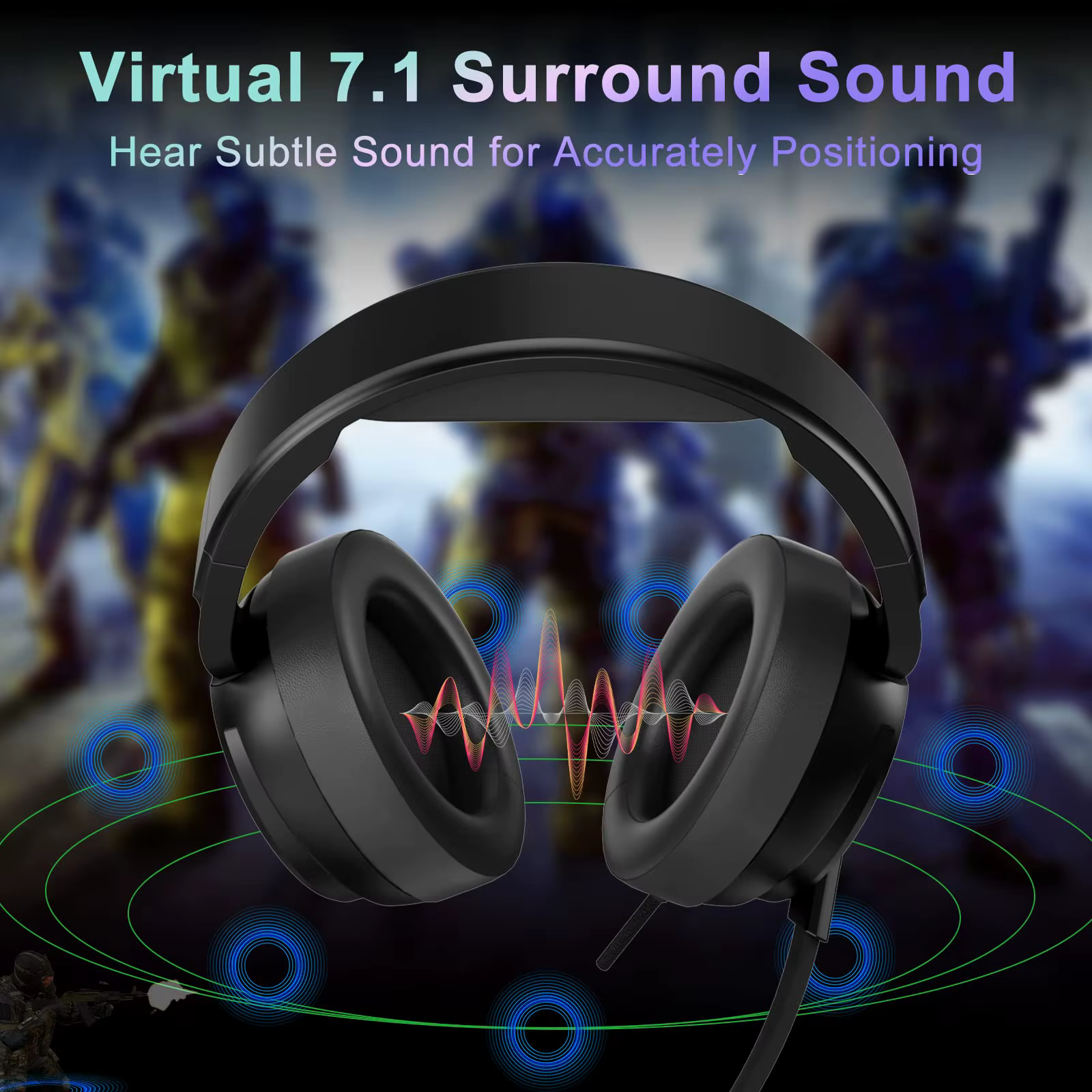 Jeecoo-Casque de jeu USB V20U, écouteurs à son surround, micro antibruit, coussinets d'oreille en mo