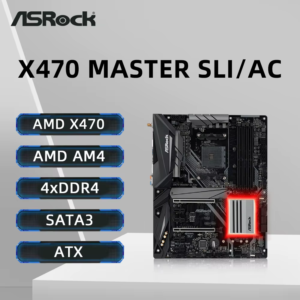 Carte mère ASRock X470 MASTER SLI/AC prenant en charge les processeurs 2600, 5600, 5600G, 5600X, 570