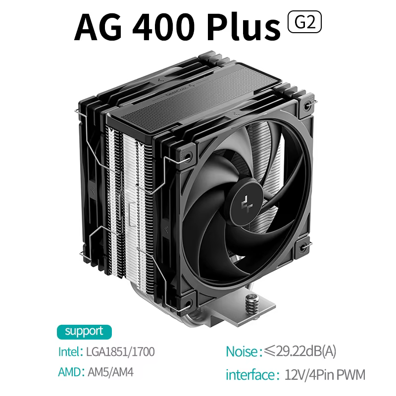 Refroidisseur de processeur DeepCool AG400 Plus 4 caloducs double ventilateur 220W, ventilateur 120m