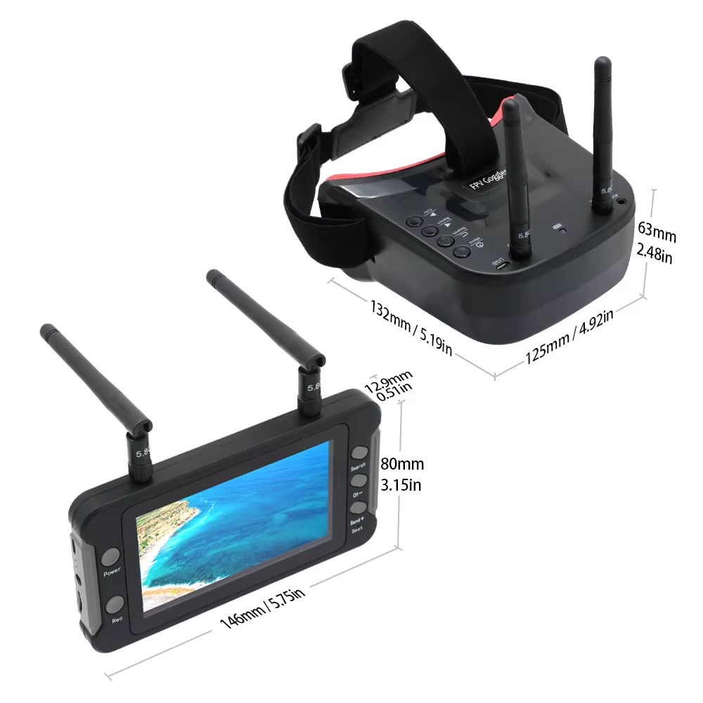 Lunettes FPV à double antenne 5.8G 40CH, casque vidéo avec écran LCD 4.3 pouces, moniteur NTSC/PAL D