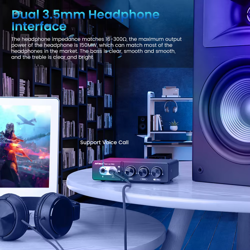AIYIMA Audio DAC-A2 PRO USB Gaming DAC amplificateur de casque Hub USB Mini décodeur pour PS5 casque