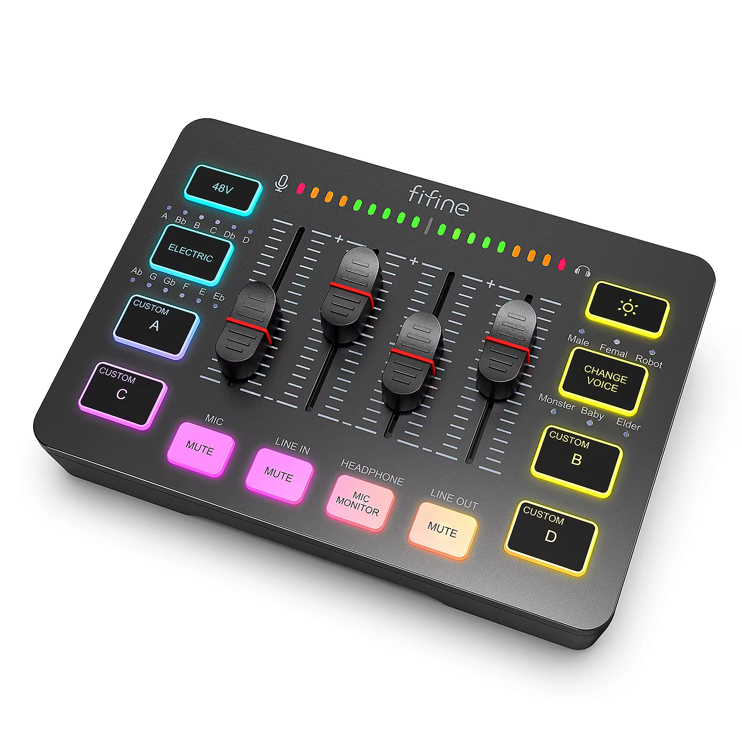 Mélangeur Audio de jeu FIFINE, mélangeur RGB à 4 canaux avec Interface de Microphone XLR, pour voix 
