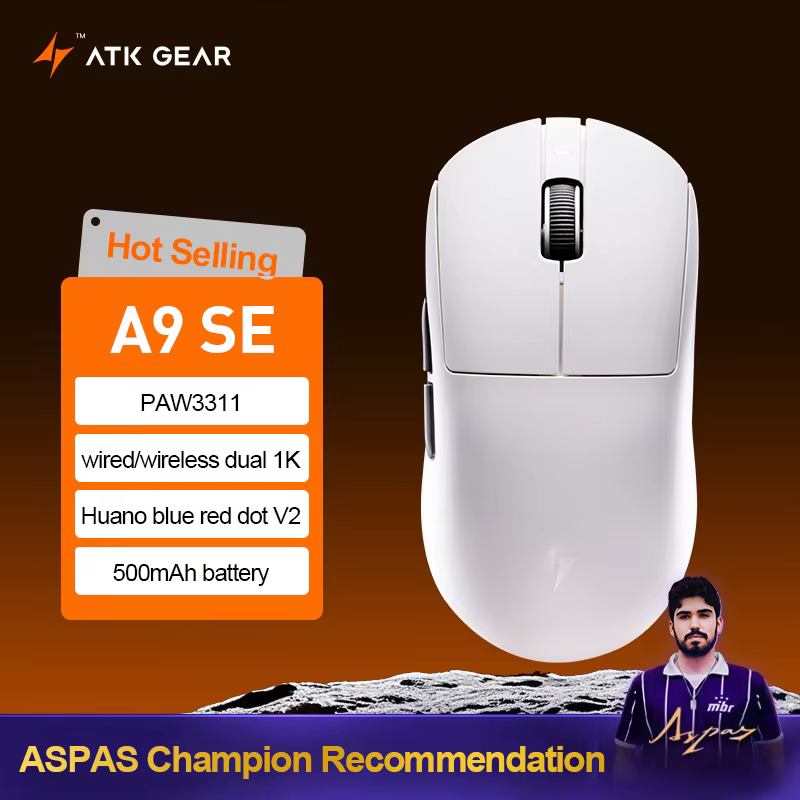 Souris de jeu sans fil ATK Dragonfly A9 Ultra PAW3950 Ultra légère Tri-mode Ergonomique E-sports Gam
