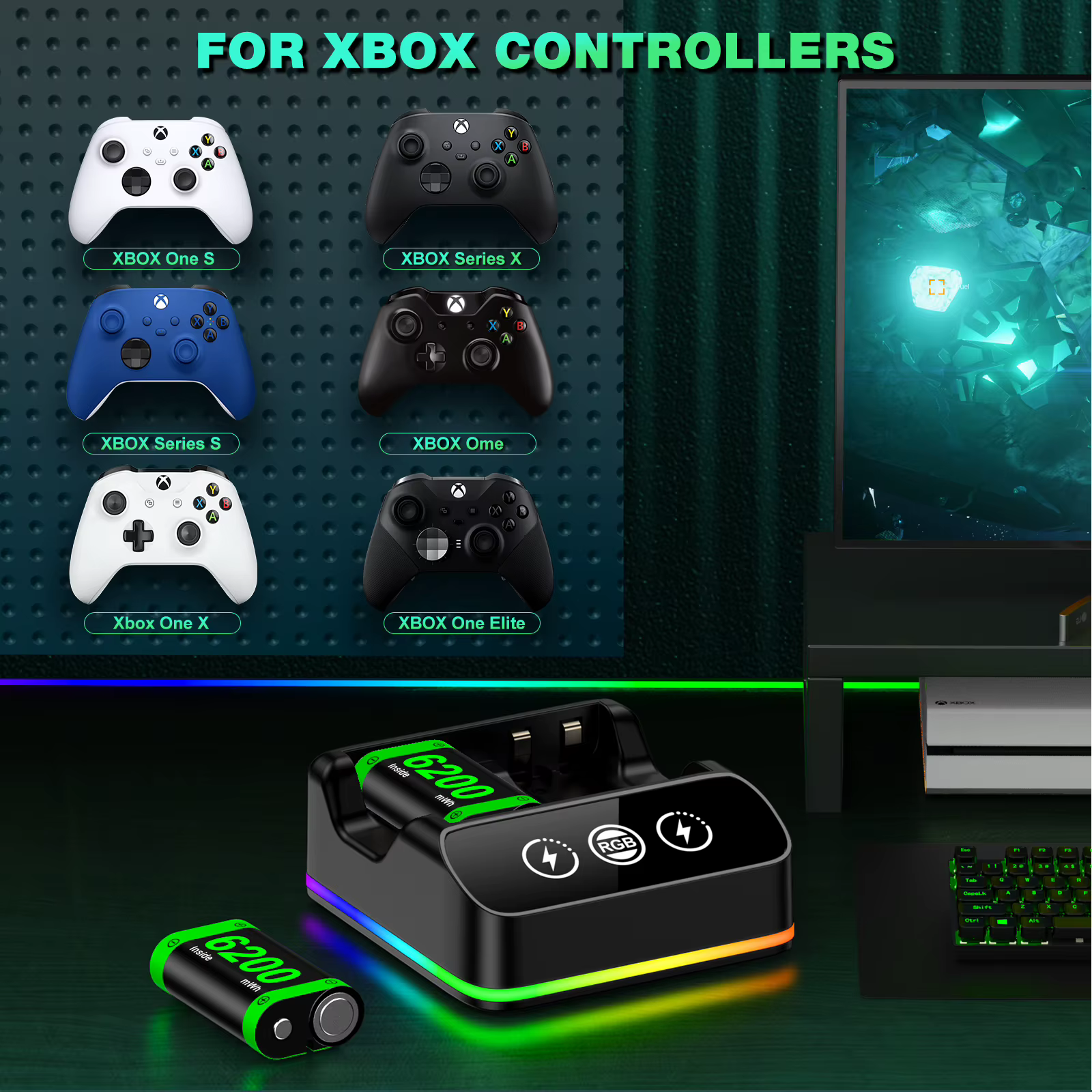 DinoFire pour Xbox série X/S et Xbox One batterie Rechargeable Xbox One avec 2 batteries/chargeurs 6