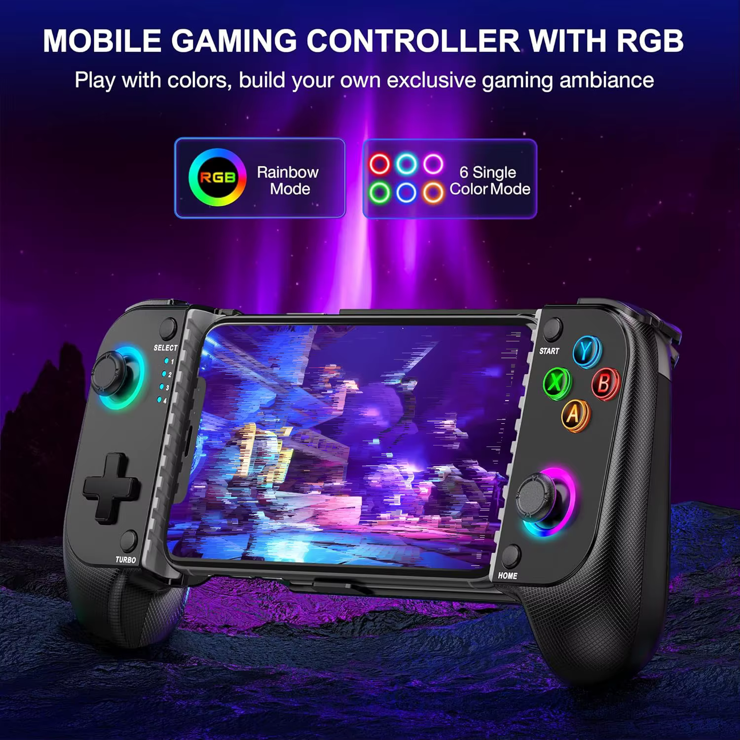Manette de jeu sans fil 7009F pour iOS/Android avec joystick à effet Hall et éclairage RGB, manette 