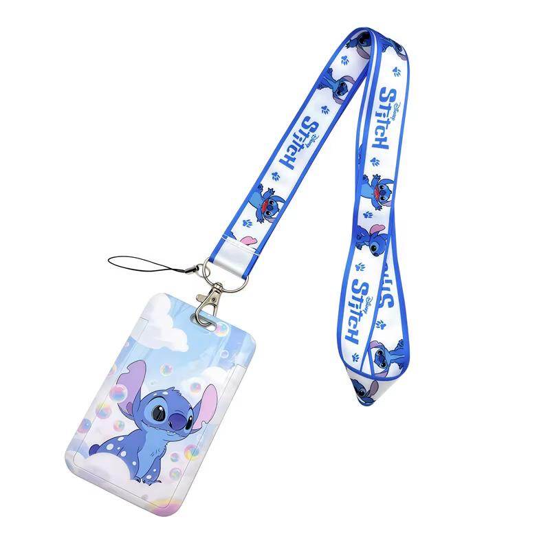 Porte-cartes PVC Disney Stitch pour étudiants, avec cordon de cou, porte-carte d'identité, porte-clé