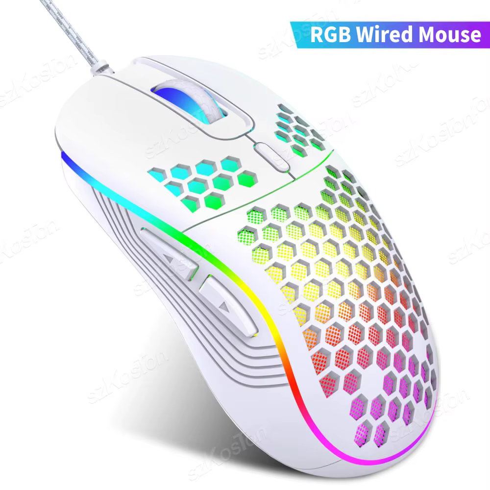 Souris de jeu filaire Honeycomb avec rétroéclairage RGB, 7200 DPI réglables, ergonomique, USB, pour