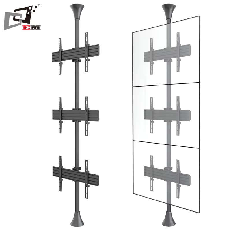 Support TV rotatif pour affichage vertical triple écran, support TV LCD long pour exposition publiqu