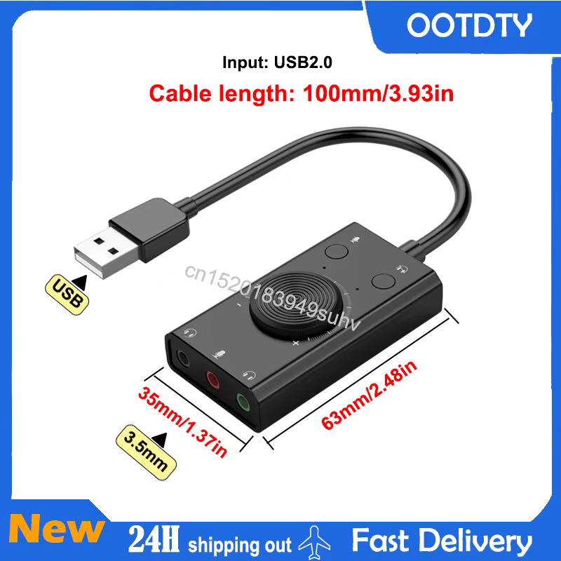 Carte son externe USB, adaptateur auditif Surround 7.1 avec contrôle du son pour PC