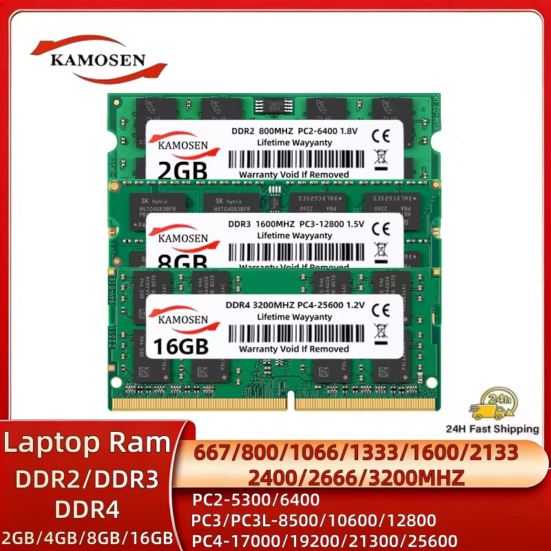 DDR2 DDR3 DDR3L DDR4 1GB 2GB 4GB 8GB 16GB 32GB ordinateur portable RAM 667 800 1333 1600 2400 2666 3