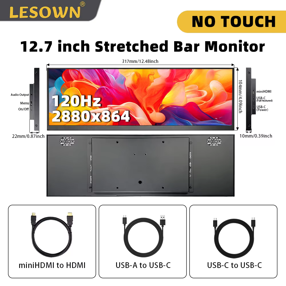 LESOWN barre étirée ultra large 12.7 pouces 2.5K moniteur tactile 120Hz 100% sRGB haute luminosité P