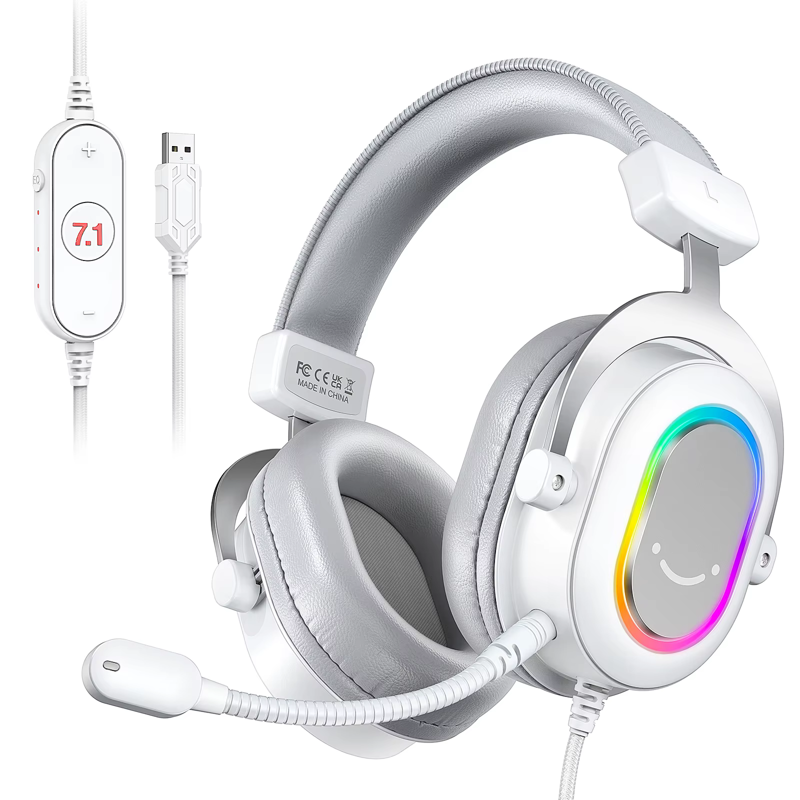 Casque de jeu FIFINE RGB avec son Surround 7.1/3-EQ/MIC, casque sur l'oreille avec contrôle en ligne