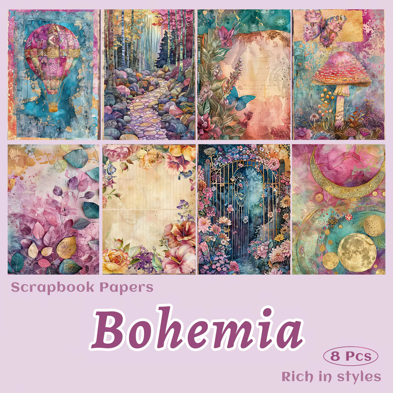 Papiers de Scrapbook bohémien esthétiques, 8 feuilles, pour Journal indésirable, fabrication de cart