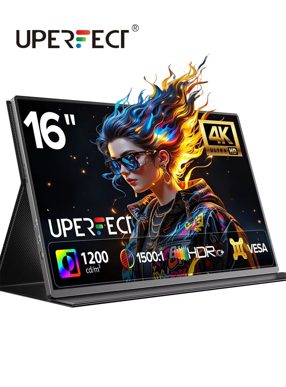 Écran portable UPERFECT 4K 16" 1200 nits pour jeux vidéo 1500:1 100 % sRGB IPS FreeSync HDR USB-C in
