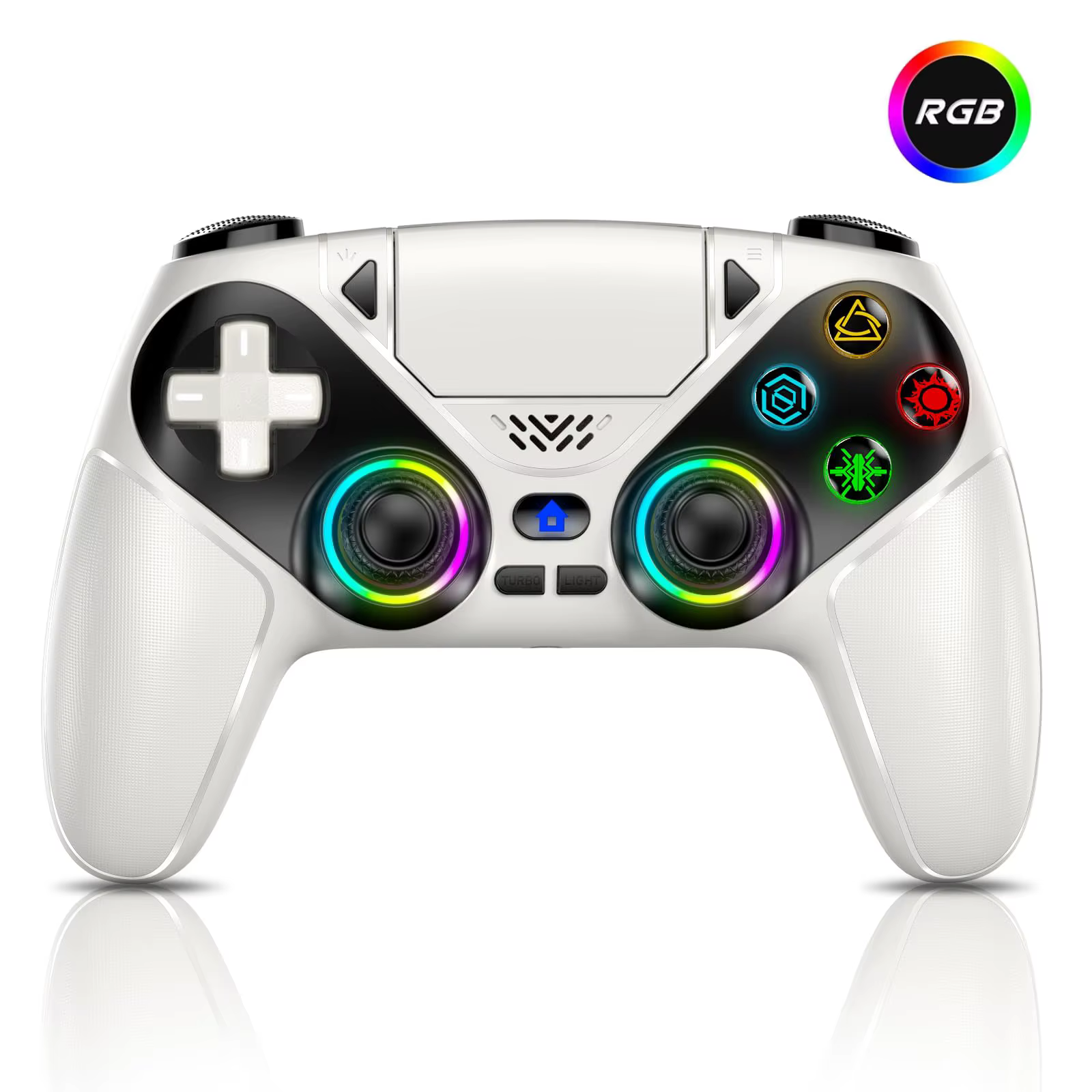 Manette sans fil pour PlayStation 5/PS5 Pro/Slim/PC, avec éclairage RGB, fonctions Marco/Turbo, sans