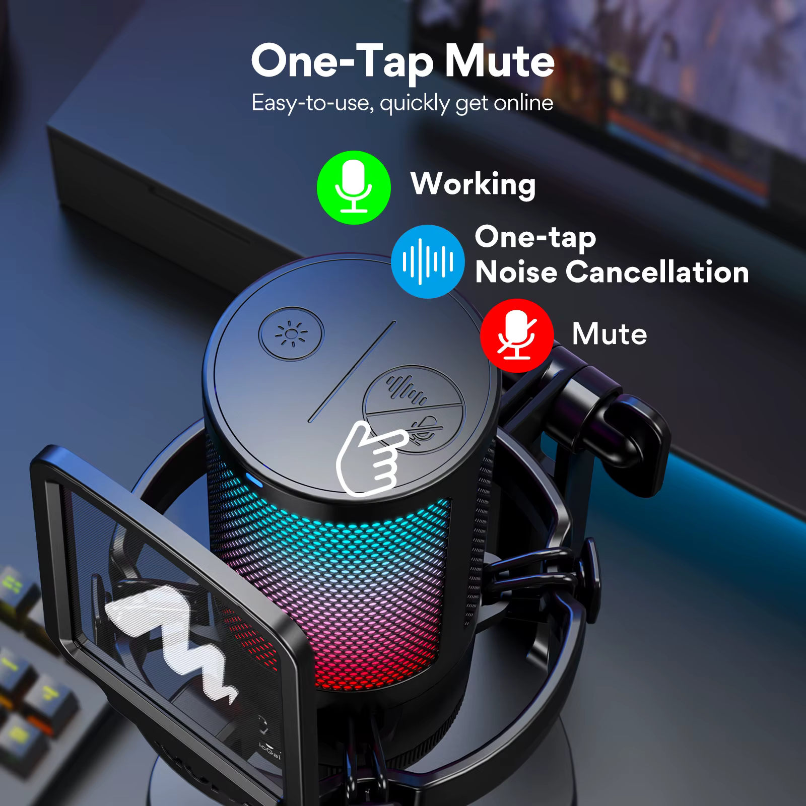 Microphone de jeu Maono DGM20, microphone USB à condensateur, micro de jeu RGB avec logiciel de rédu