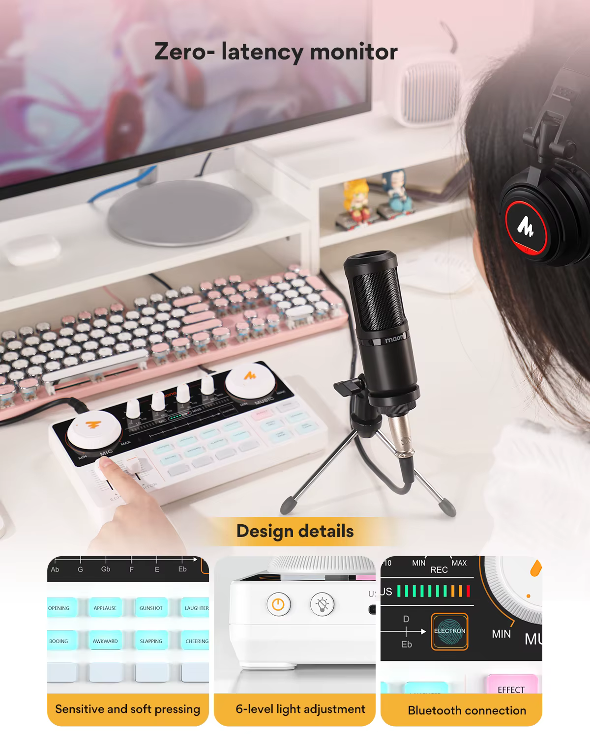 Ensemble carte son et microphone Maono AM200-S1, interface audio MaonoCaster avec micro à condensate