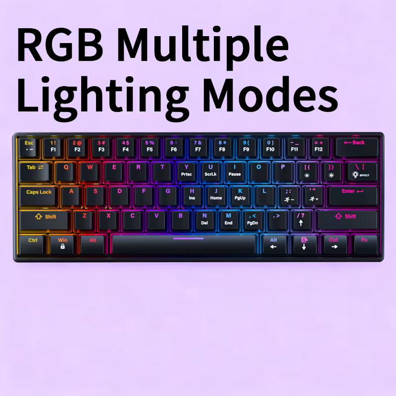 Clavier de jeu filaire 60 %, clavier mini ultra compact avec rétroéclairage RGB, petit clavier compa