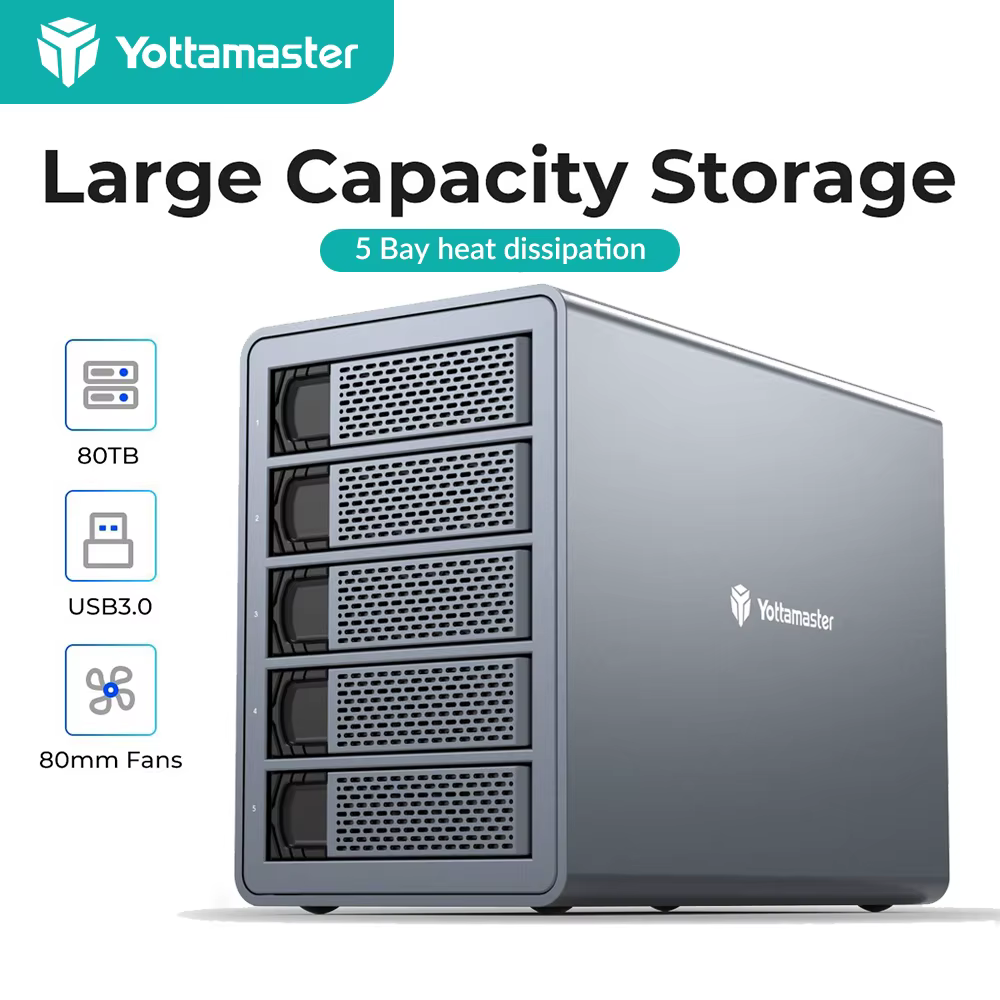 Yottamaster boîtier de disque dur externe RAID 5 baies 2.5 "3.5" SATA HDD SSD boîtier Mode RAID Supp