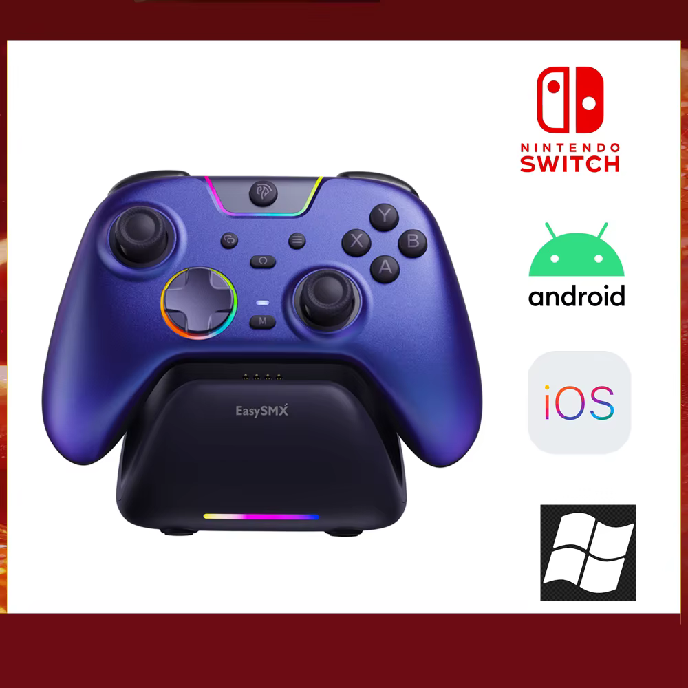 Manette de jeu sans fil EasySMX X05 Pro blanche et noire pour PC Windows, iOS, Switch, Android avec