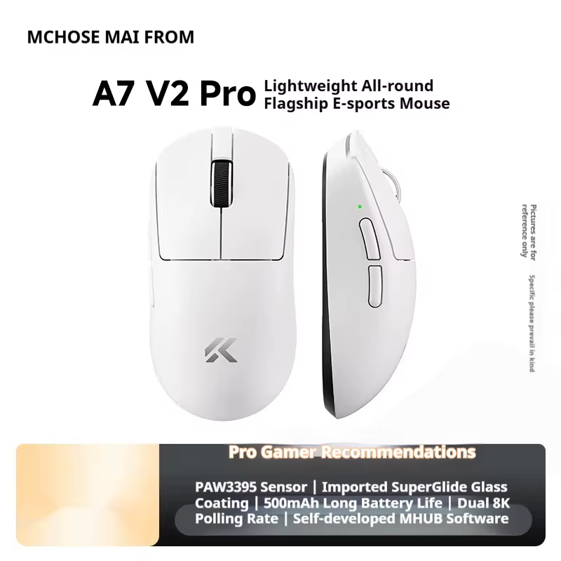 MCHOSE A7 V2 Ultra+ Souris de jeu sans fil tri-mode légère Paw3950 42000DPI 500MAh pour PC, ordinate