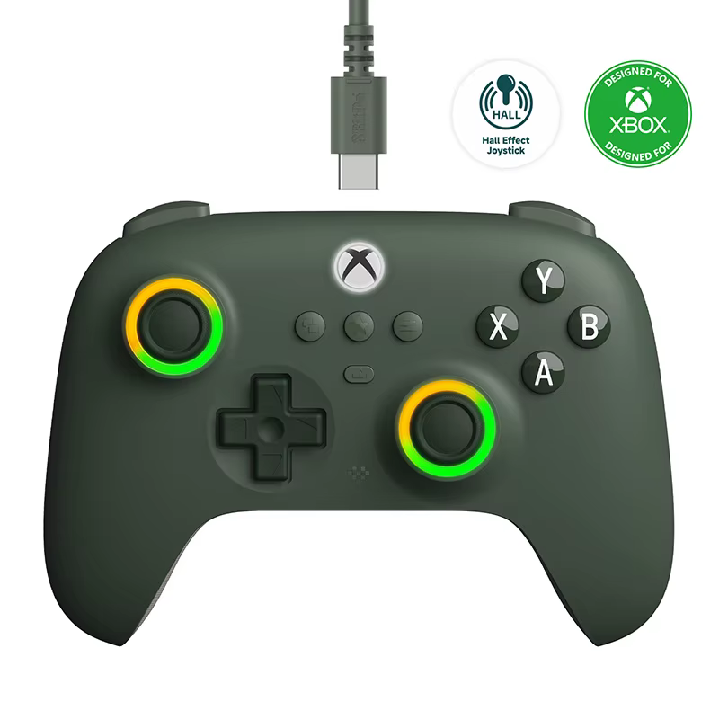 Contrôleur de jeu filaire 8BitDo Ultimate C pour Xbox, anneau de feu d'éclairage RVB et manettes à e