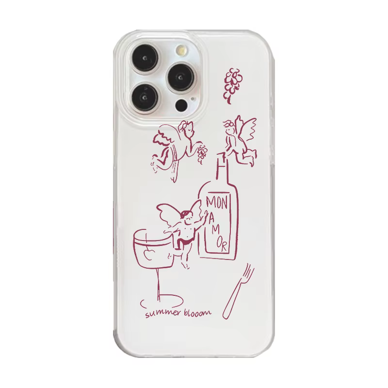 Coque de téléphone style artistique Double couche avec lignes d'ange peintes à fond blanc, pour iPho