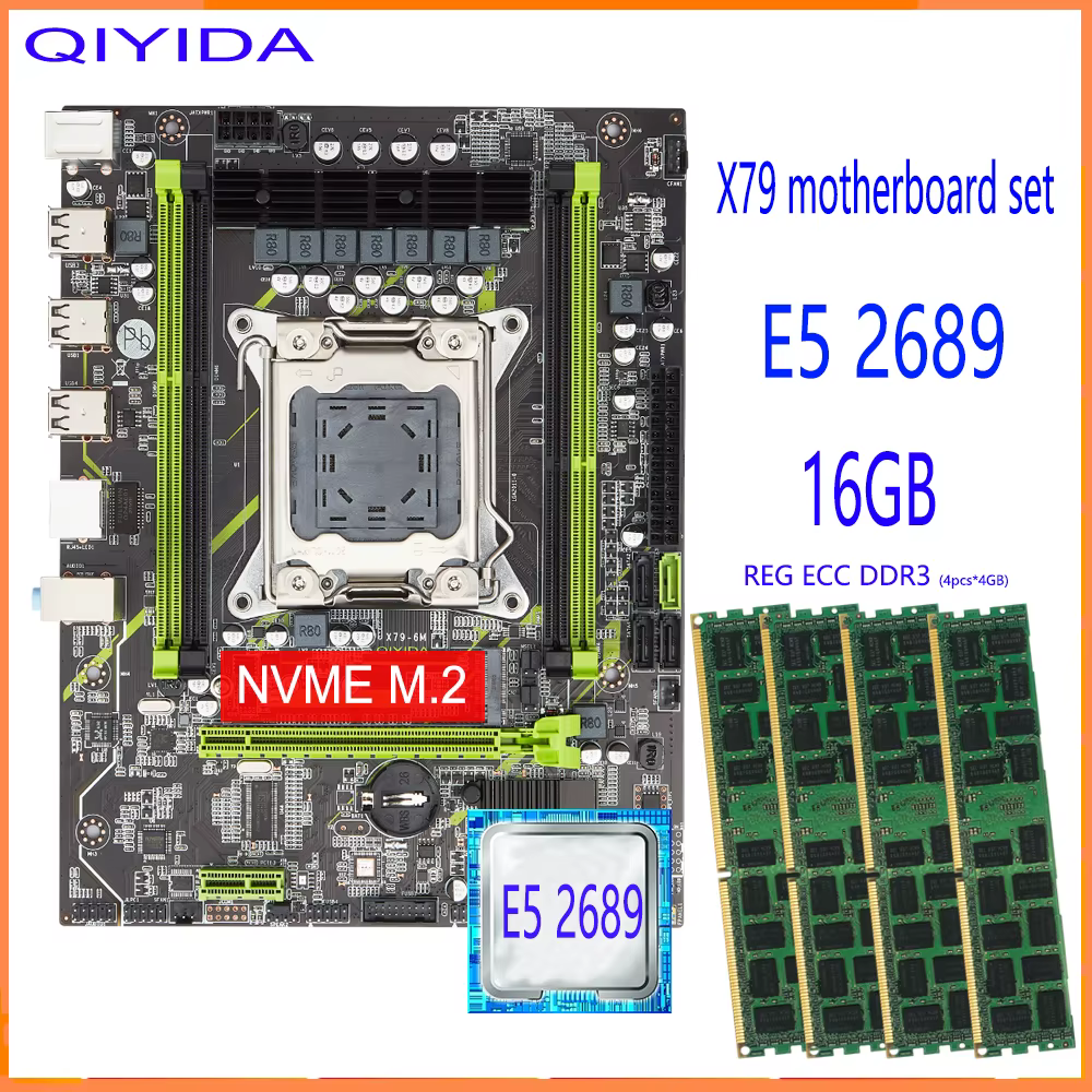 Qiyida-Ensemble de carte mère X79 avec LIncome 2011, combos Xeon E5, processeur 2689, 4 pièces x 4 G