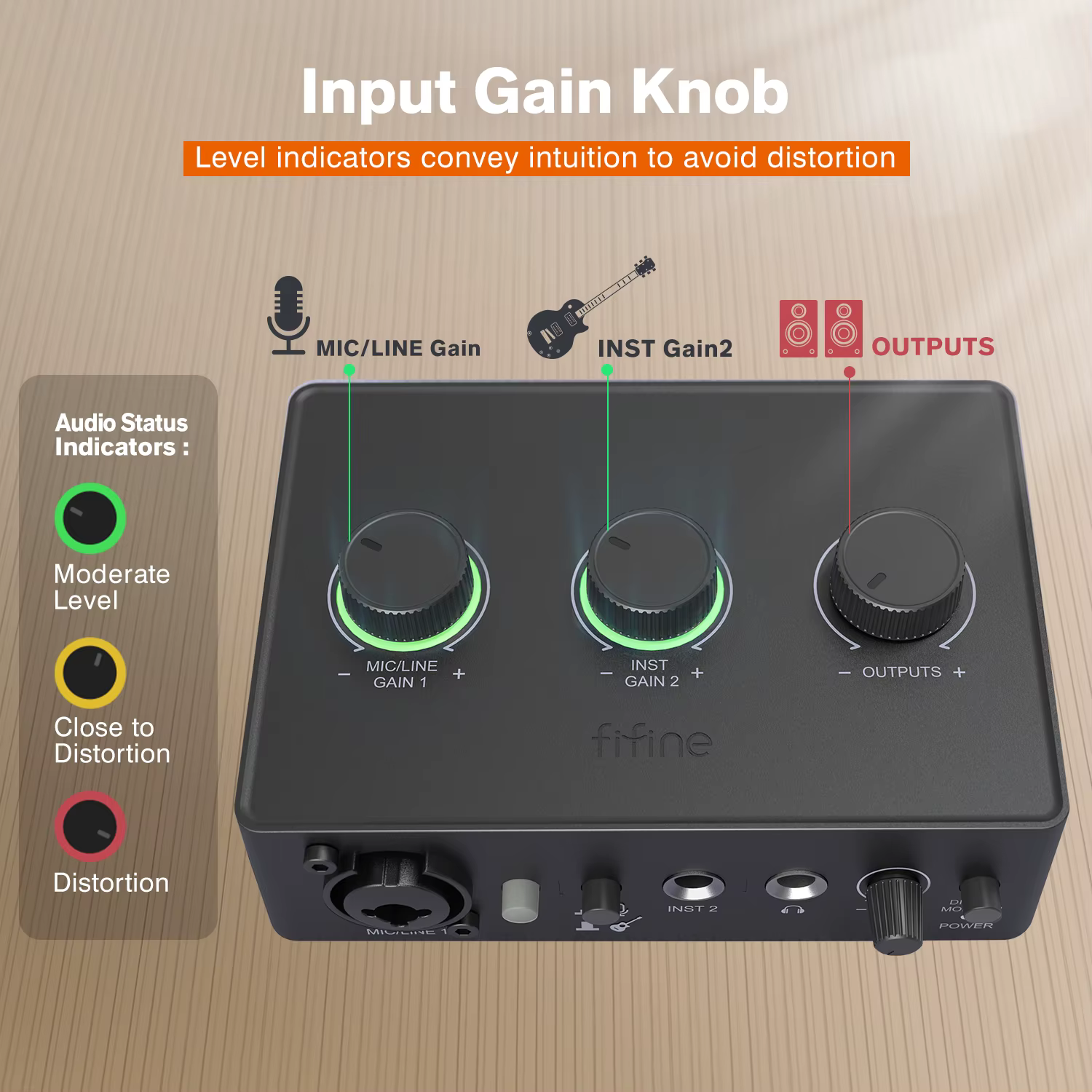 FIFINE Mélangeur de son pour microphone à condensateur avec bouton de gain, interface audio avec ali
