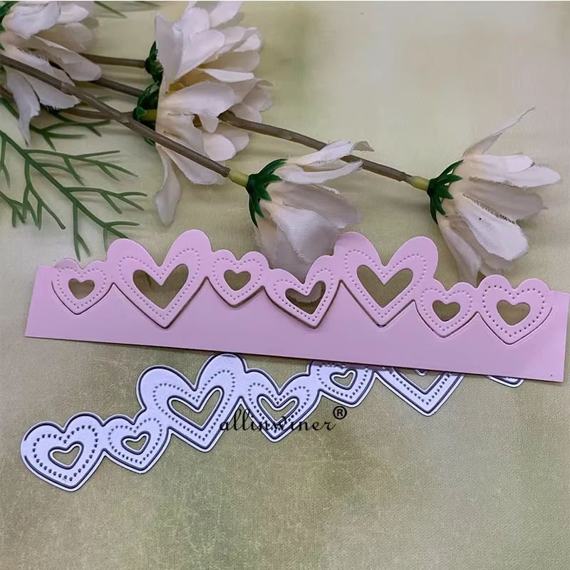 Matrice de découpe en métal DIY motif cœur et bordure, pour scrapbooking, cartes en papier gaufré, a