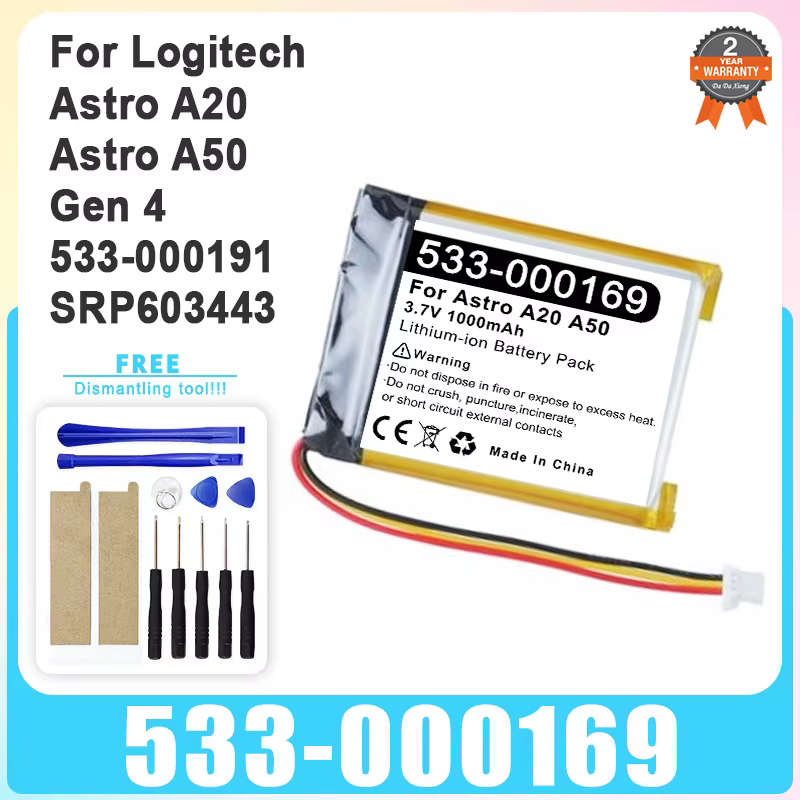 Nouvelle batterie de remplacement pour casque de jeu Logitech Astro A20 A50 Gen 4 2016 Gen4 2019 533