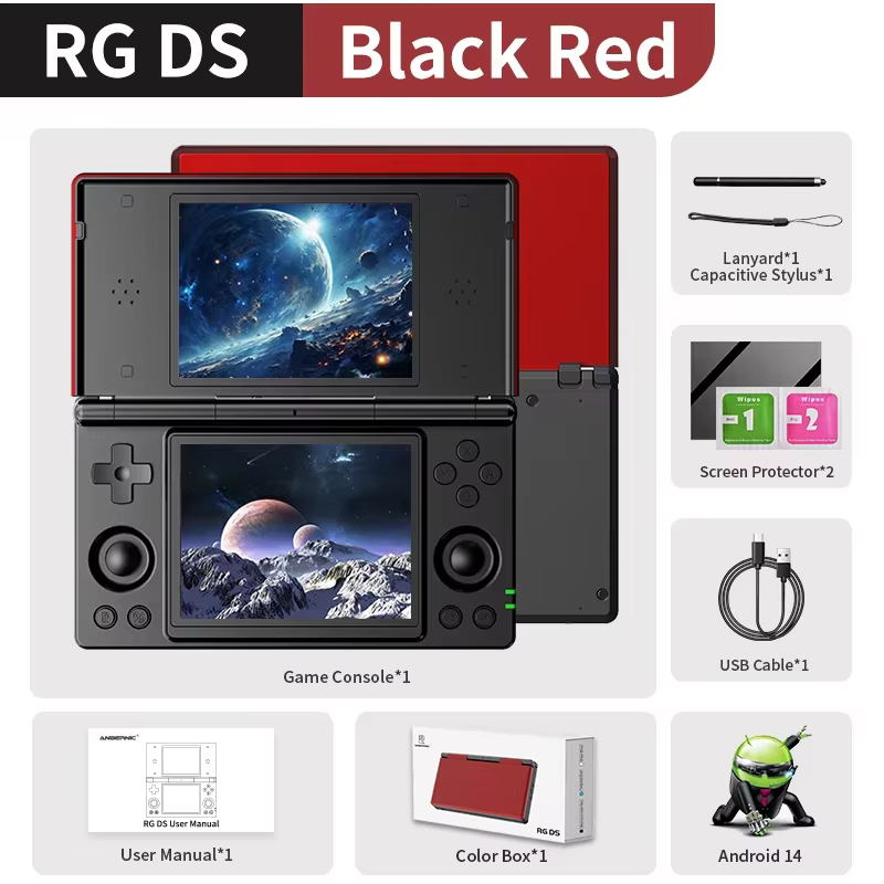 Système de jeu portable ANBERNIC RG DS 2026 - Conception rabattable, écran tactile IPS 4 pouces, And