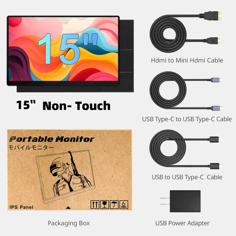 Moniteur portable tactile 15' Full HD, écran externe IPS en alliage d'aluminium pour ordinateur port