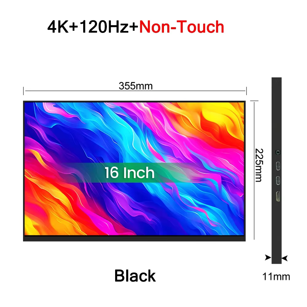 Moniteur Portable à écran tactile de 16 pouces, 4K, 120Hz, 100% DCI-P3, 500Nit, 16:10 HDR, FreeSync,