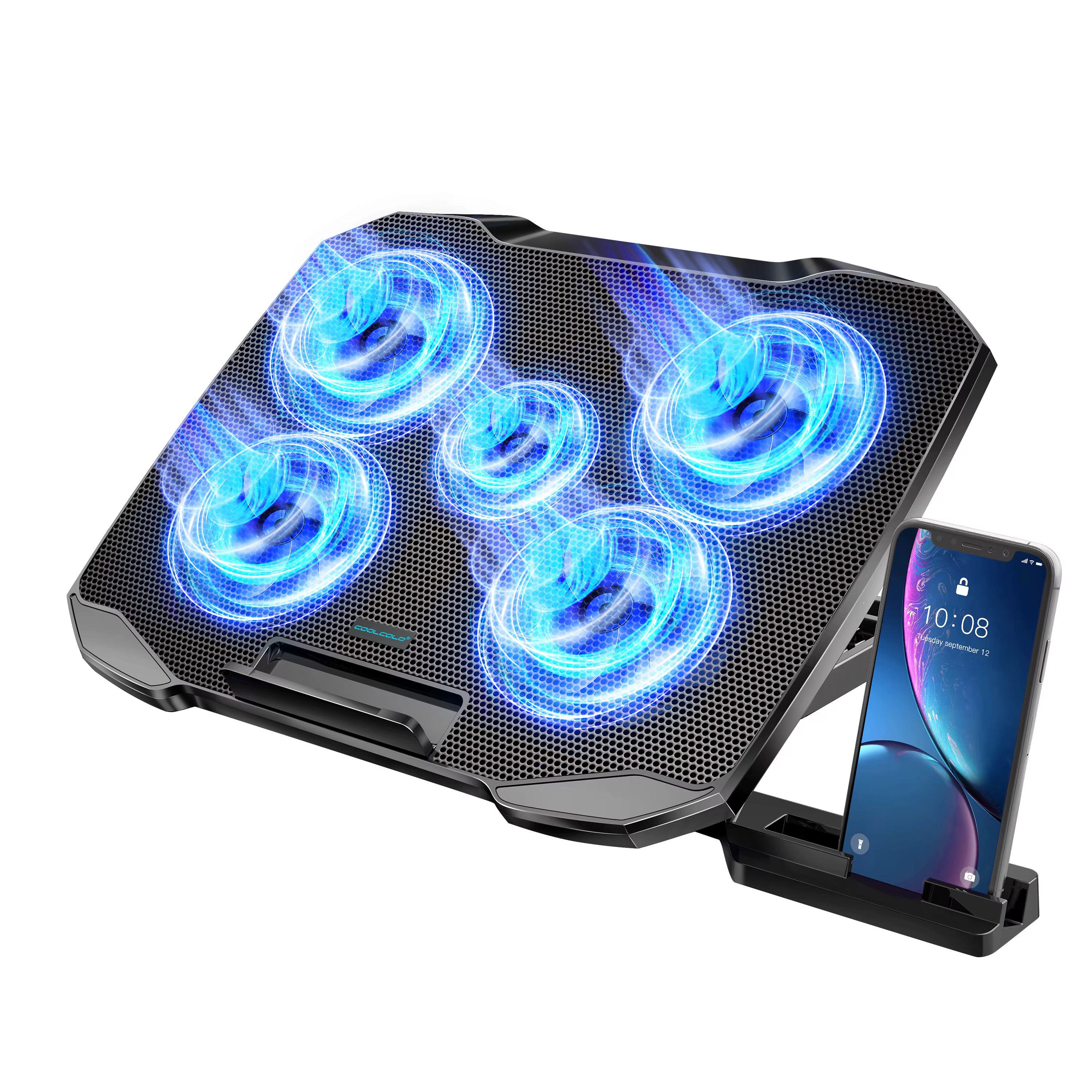 COOLCOLD Support de refroidissement pour ordinateur portable de 12 à 17 pouces, 5 ventilateurs silen