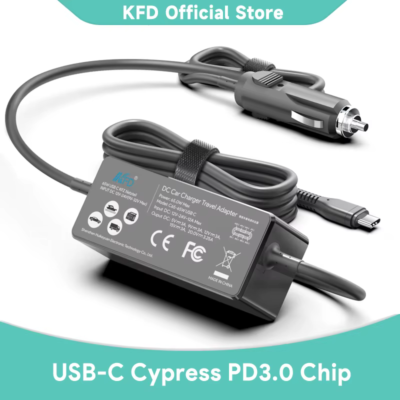 KFD 65W USB C chargeur de voiture pour ordinateur portable pour Lenovo Macbook Pro/Air HP 1013 G3 De