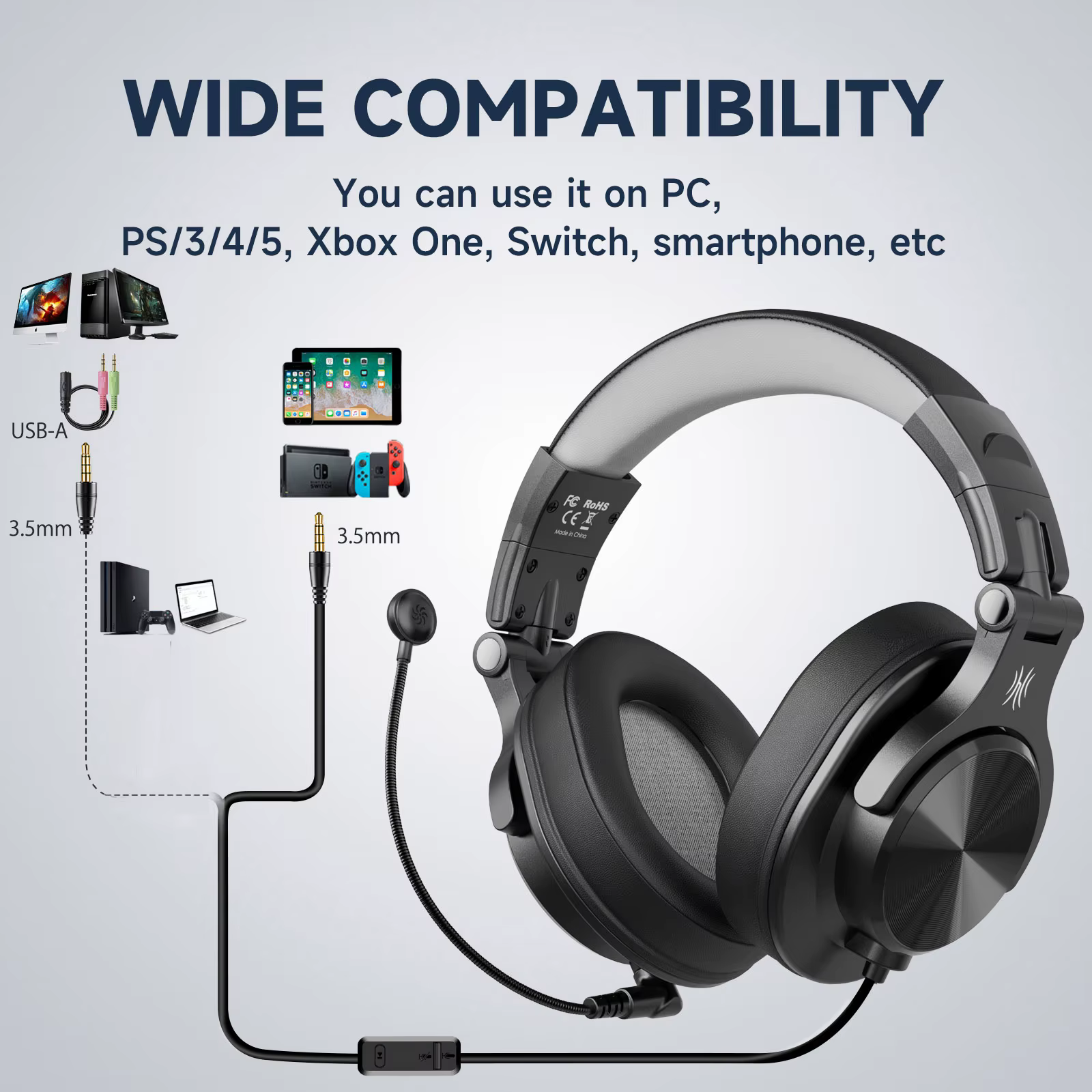 Oneodio-Casque de jeu sur ordinateur A71D avec poignées, microphone amovible, filaire sur l'oreille,