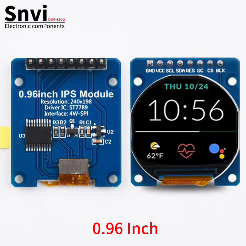 Module d'affichage LCD TFT Snvi 1,28 pouce IPS rond carré 240x240 SPI GC9A01 Écran couleur compatibl