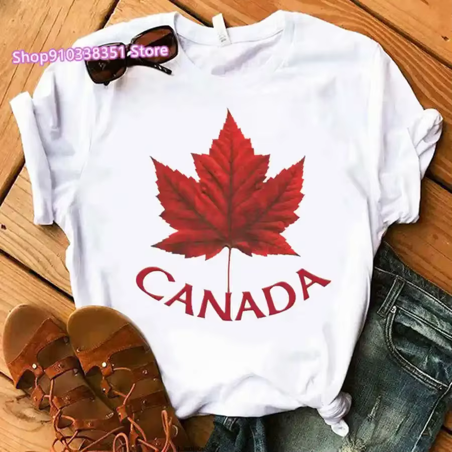 Mode Canada feuille d'érable drapeau imprimé femmes t-shirt à manches courtes Harajuku col rond femm