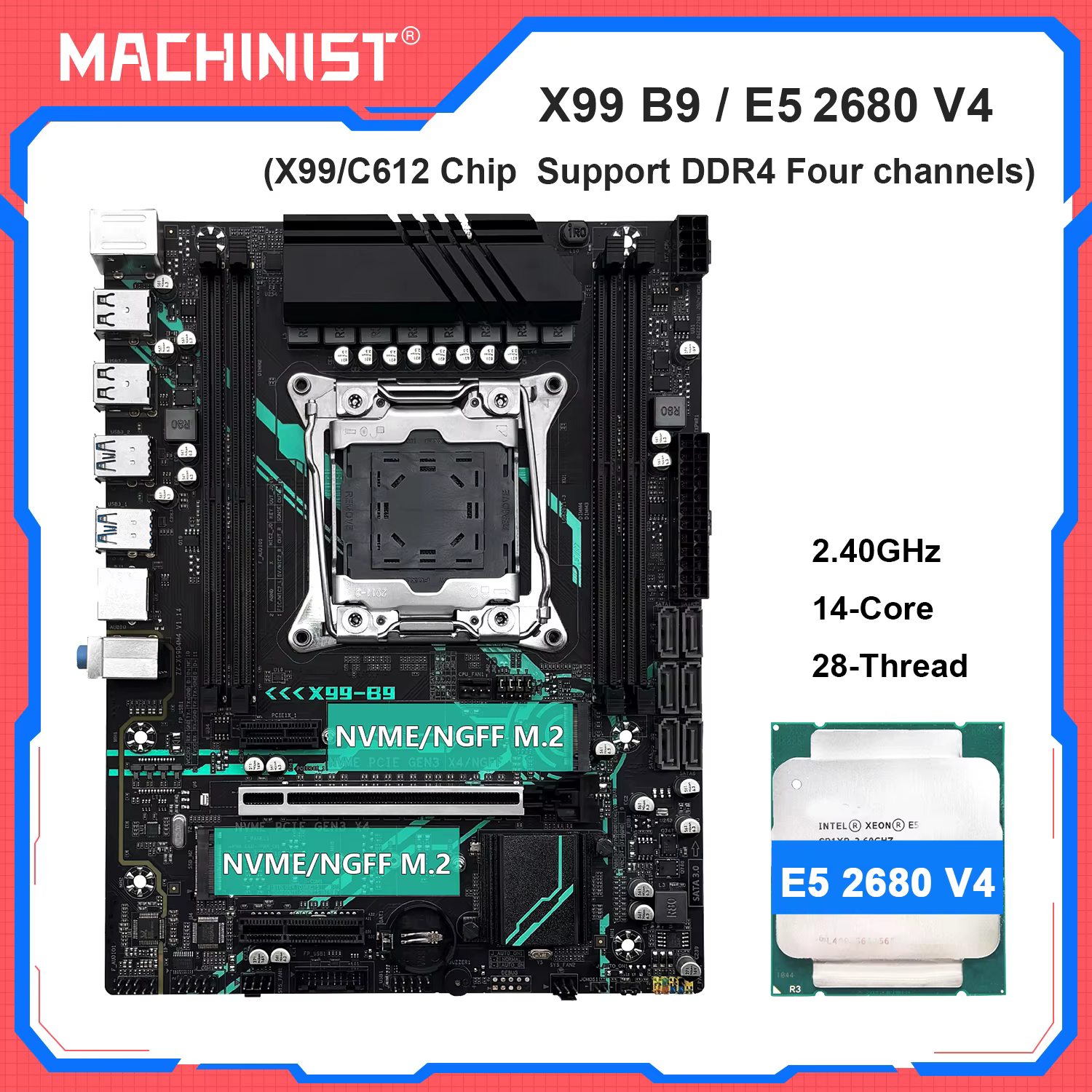 Kit de carte mère MACHINIST X99 B9, processeur Intel Xeon E5 2680 V4 LGA 2011-3, prise en charge de 