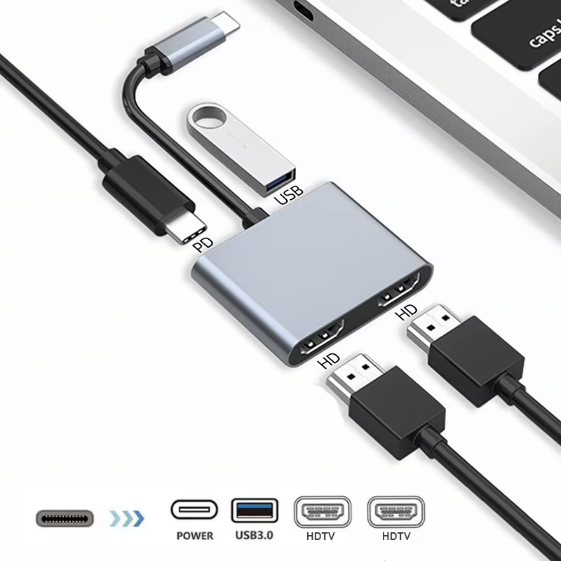 Hub USB C à 2 ports vers double répartiteur HDMI, Station d'accueil de Type C à double écran 4K 60HZ
