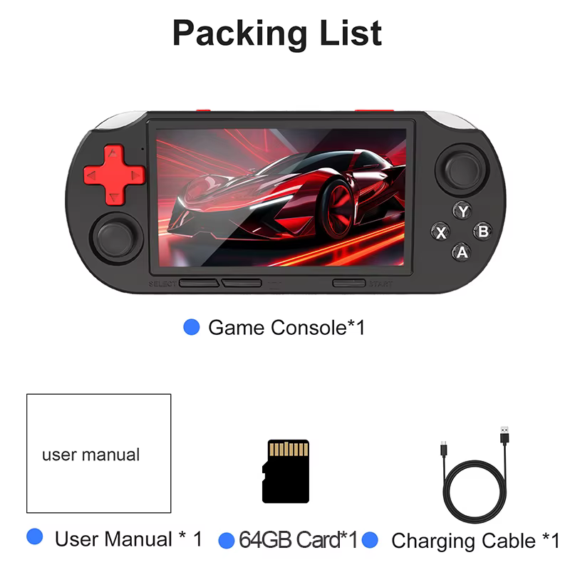 GAMINJA – Console de jeu portable, écran HD IPS de 4.5 pouces, système de jeu rétro, lumières LED, 1