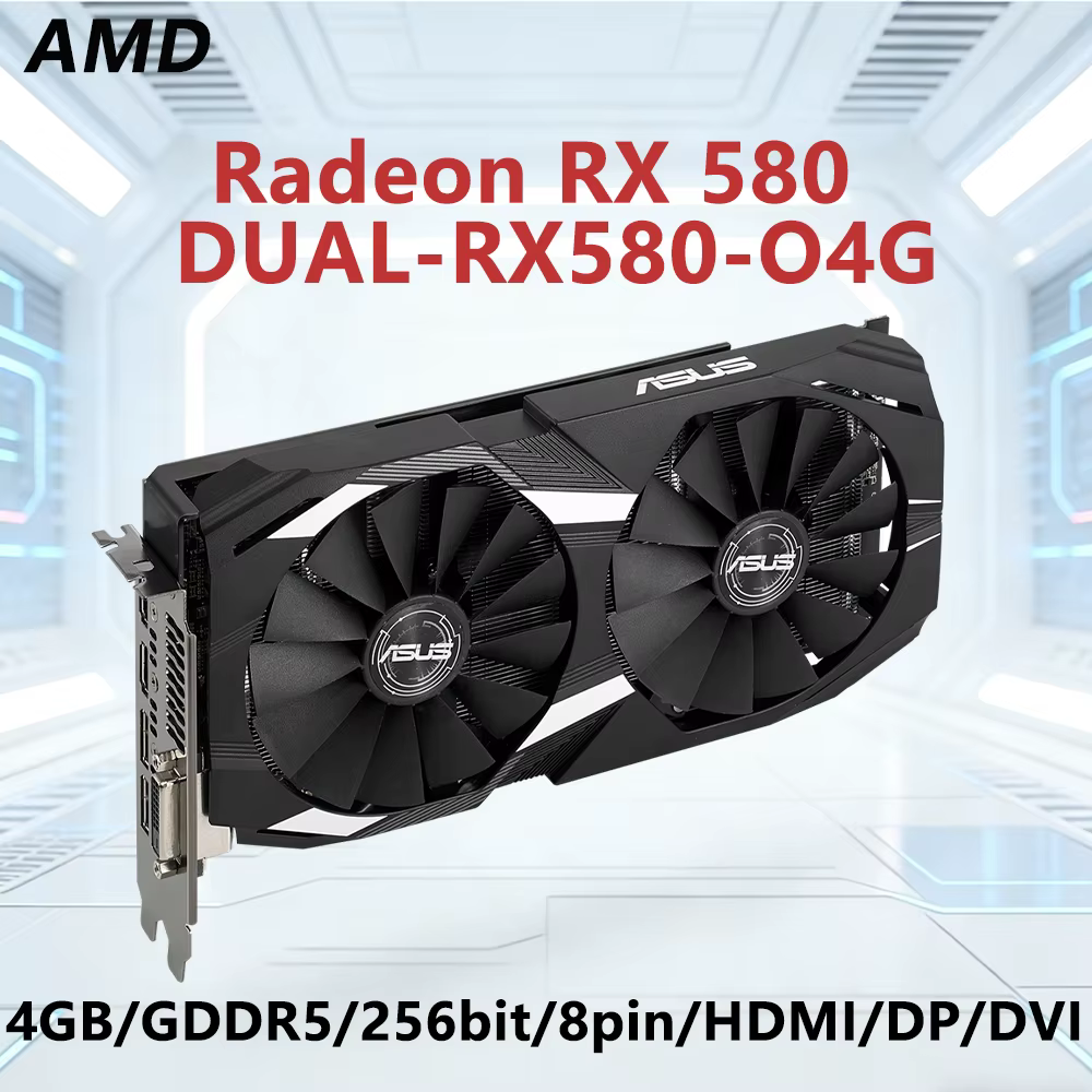 Carte graphique ASUS AMD RX 580 DUAL RX580 4G 4GB GDDR5 256 bits pour PCI-E 3.0 HDMI DVI DP 8pin, do