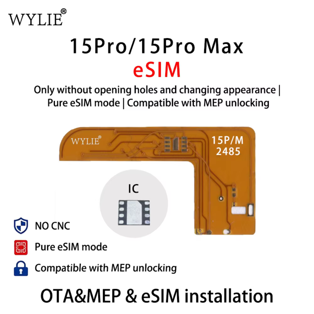Câble flexible WYLIE SIMHUB eSIM Only Solution pour iPhone 17 Pro Max 16 15 Plus, sans CNC, sans sup