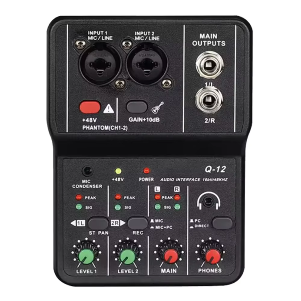 Interface Audio portable professionnelle à 2 canaux, console de carte son, mini mélangeur USB pour g