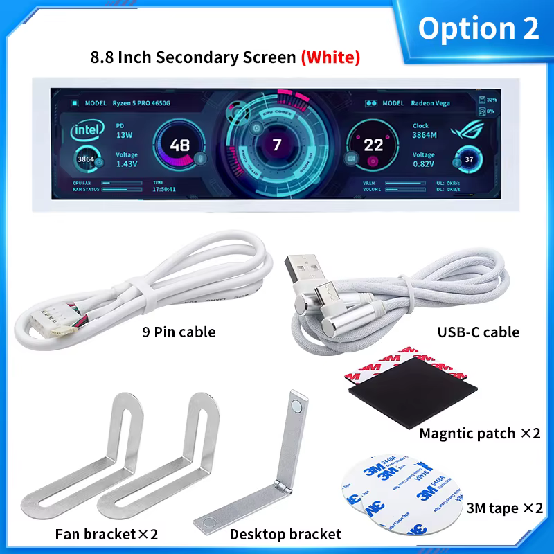 Écran secondaire IPS de 8.8 pouces, Interface USB-C, surveillance sur ordinateur, CPU, GPU, RAM, Dis